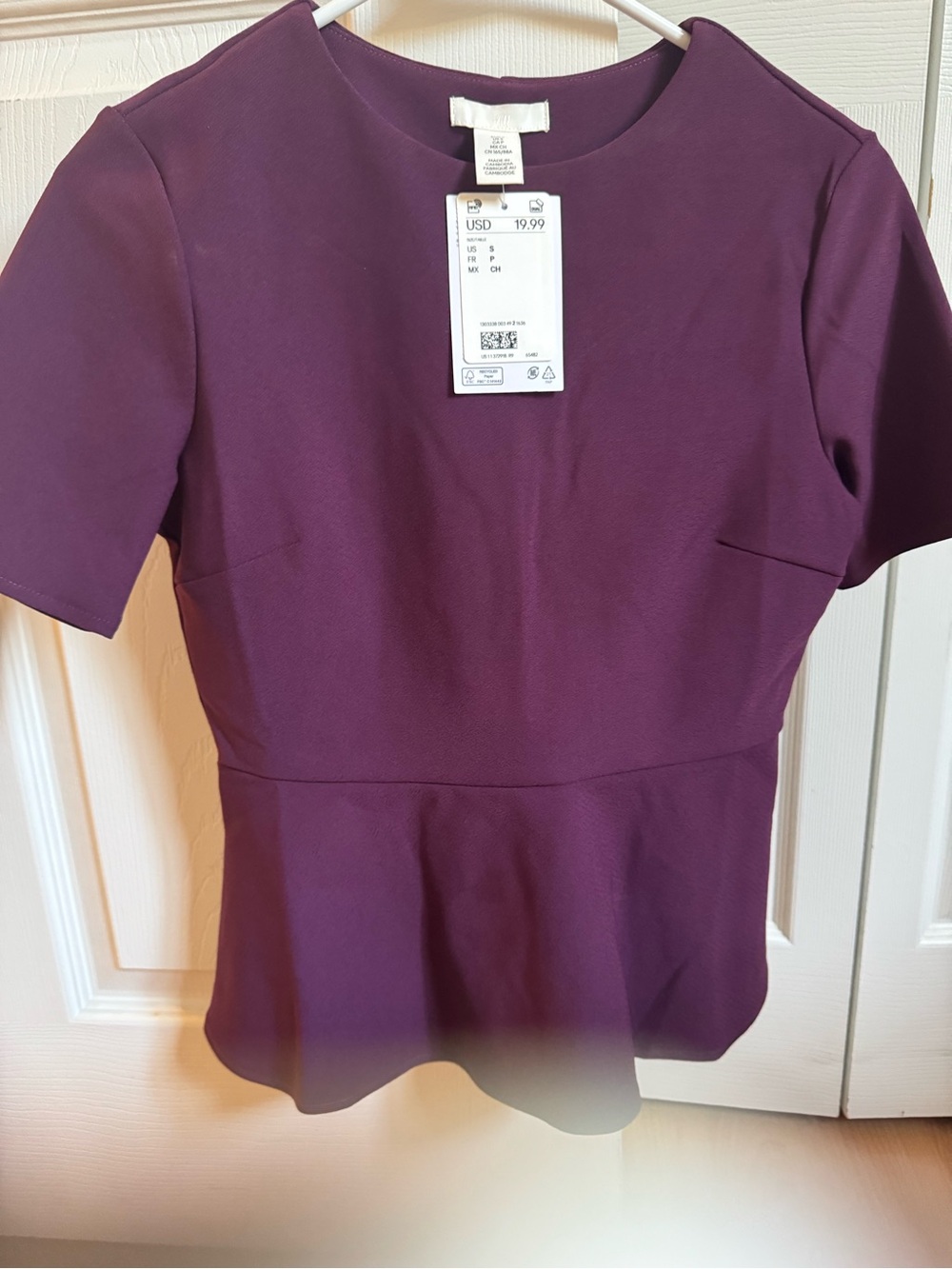 H&M Short-Sleeve Peplum Top - Plum